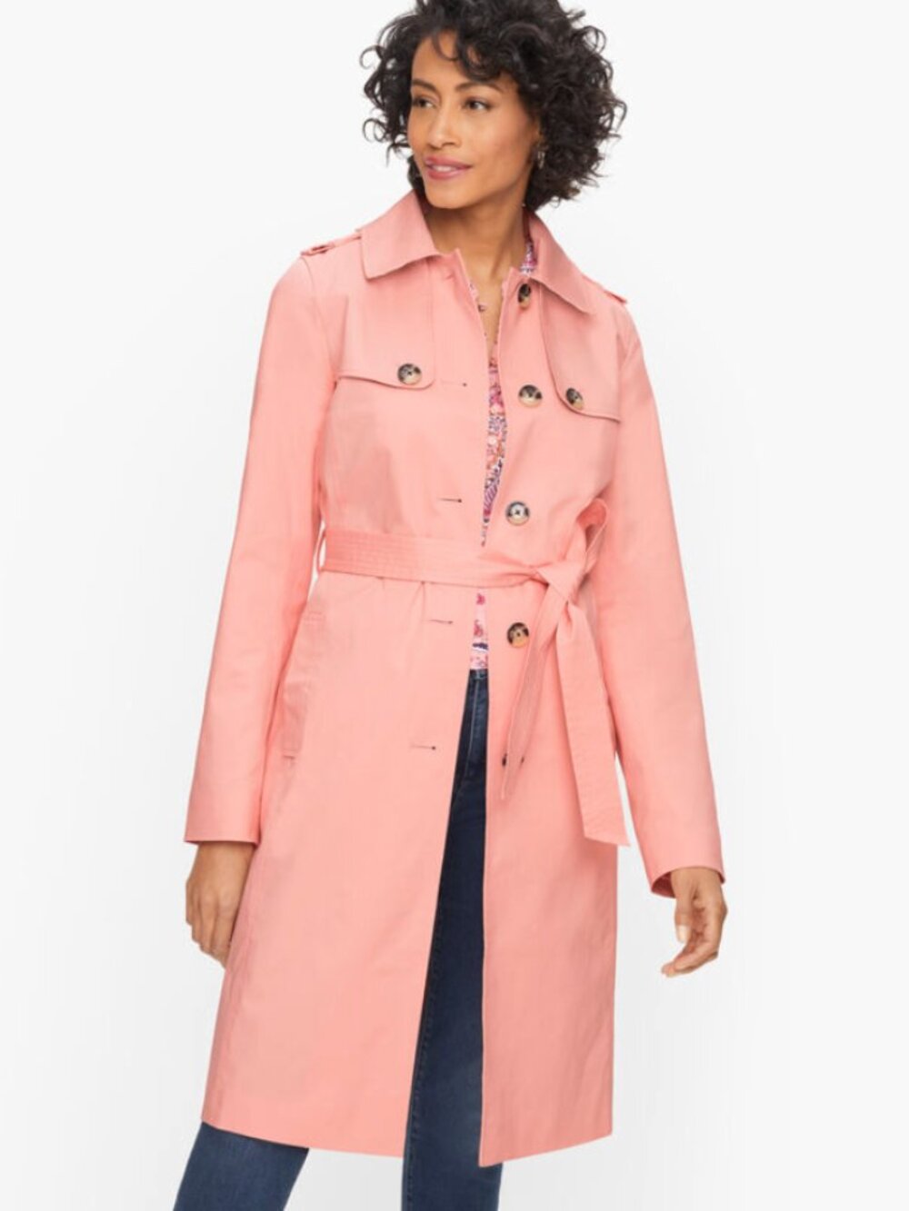 Light Pink Women’s Trench Coat with a Tie Waste and Tortoiseshell Buttons